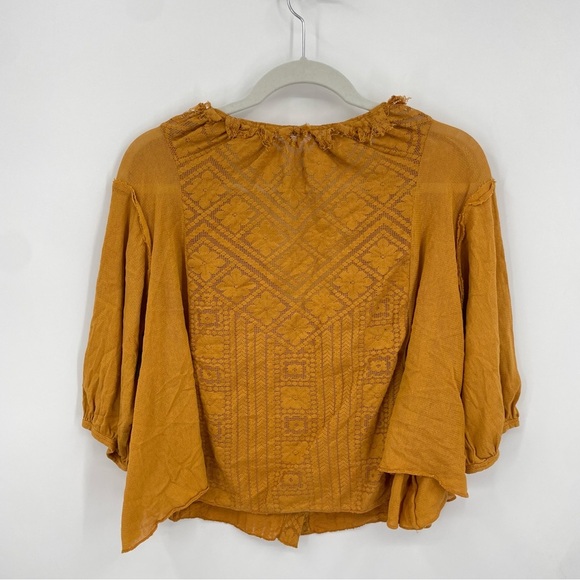 Free People Mae Boho Embroidered lace V-Neck Top, Size XS Orange - Picture 6 of 10